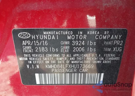 2017 Hyundai Elantra Se from USA, damaged, VIN KMHD84LFXHU173669